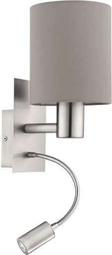 Wandleuchte PASTERI E27+LED 1x40W+1x3,5W nickel-matt/Taupe +Schalter 