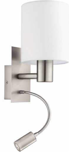 Wandleuchte PASTERI E27+LED 1x40W+1x3,5W nickel-matt/weiß mit Schalter 