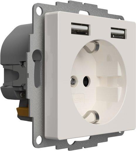 Schuko Steckdose mit 2 USB-Anschlüssen reinweiß glänzend 12W 2,4A 