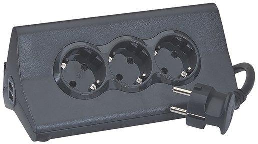 Steckdosenleiste mit 3x SSD und 2x USB 2400mA Überspannungsschutz 1,5m schwarz 
