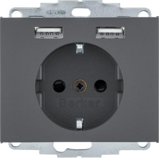 K.1 Schutzkontaktsteckdose mit 2fach USB 2,4 A anthrazit matt 
