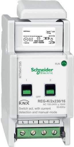 Schaltaktor REG-K/2x230/16 mit Handbetätigung und Stromerkennung - lichtgrau 