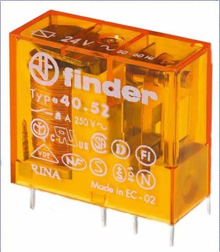 Steck- Printrelais Raster 5 mm 2 Wechsler 8A Spule 24V AC Serie 40 