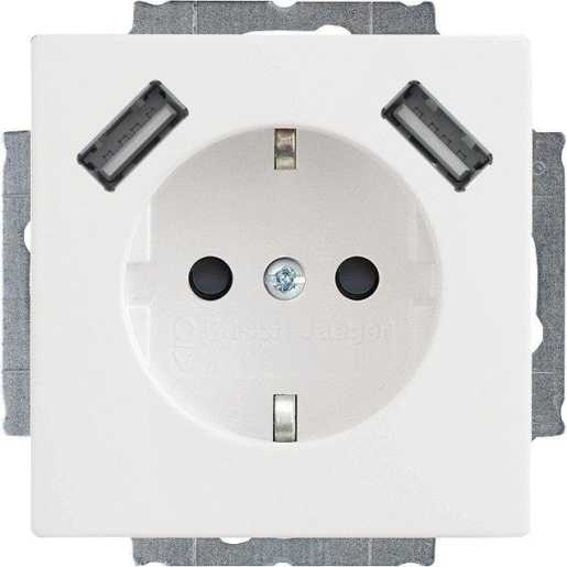 SCHUKO Steckdose Safety+ mit Shutter 2-fach USB-Anschluss Typ A Studioweiß 