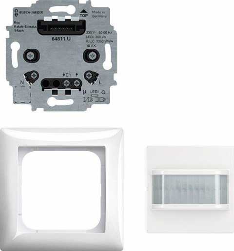 Busch-Wächter 180 flex SET Komfort Sensor Selectlinse Relais-Einsatz Alpinweiß 