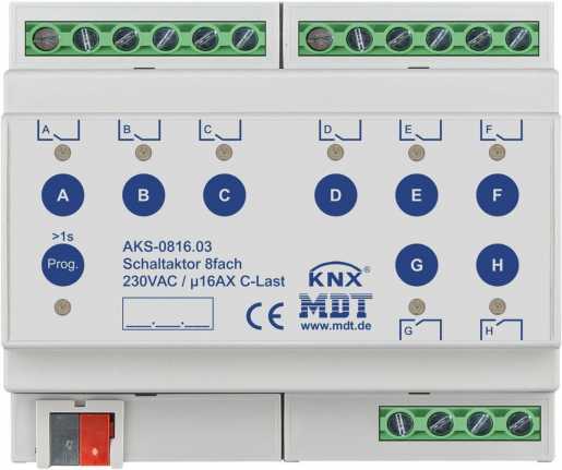 Schaltaktor 8-fach 6TE REG 16A 230VAC C-Last Standard 140µF 