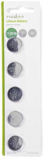 Lithium-Knopfzellenbatterie CR2016 3 V 5 Stück Blister 