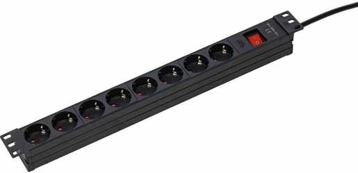 19 Zoll Steckdosenleiste 8-fach schwarz 3m Kunststoffmantelleitung H05VV-F 3G1,5 