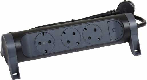 Drehbare Steckdosenleiste 3x Steckdose, 1,5m Kabel schwarz 