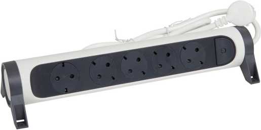 Drehbare Steckdosenleiste 5x Steckdose, 1,5m Kabel weiß-schwarz 