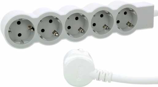 Flache Steckdosenleiste 5x Steckdose 1,5 Meter Kabel ultraweiß/grau 