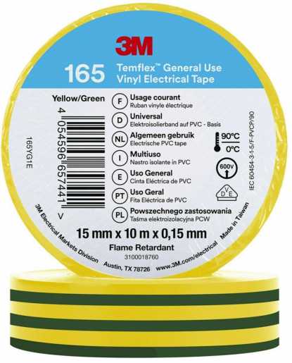 Elektro-Isolierband 15 mm x 10 m Grün-Gelb 
