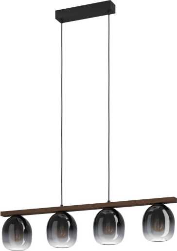 Hängeleuchte FILAGO E27 4x40W schwarz/Holz/schwarz-grau-transparent 