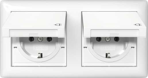 SCHUKO-Steckdose Klappdeckel + Set IP44 + Rahmen 2-fach Standard 55 Reinweiß 