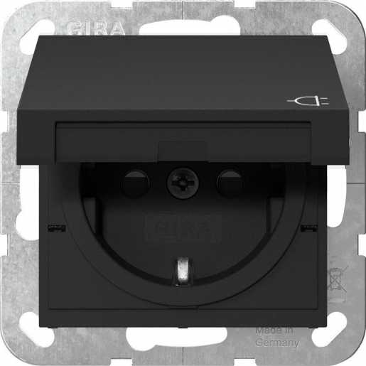 SCHUKO-Steckdose Klappdeckel + SH System 55 Schwarz matt 