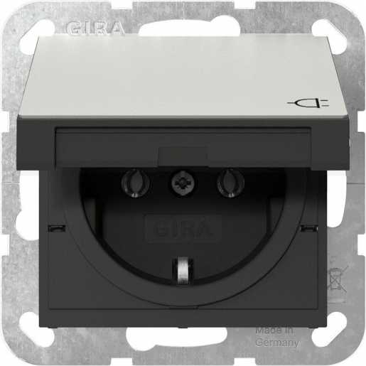 SCHUKO-Steckdose Klappdeckel System 55 Edelstahl 