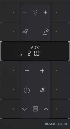 Raumtemperaturregler mit VOC/Feuchte-Sensor und Bedienfunktion 10-fach swz. matt 