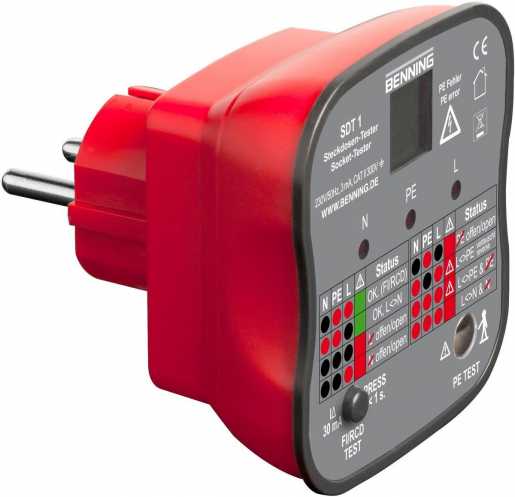 Steckdosentester Fingerkontakt PE Fehlererkennung RCD-Test 30mA-RCD/FI-Auslösung 