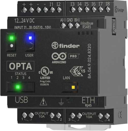 Logikrelais 24V DC - 8/4 Ein- Ausgänge 10A - USB-C / RJ45 - Open Source / Cloud 
