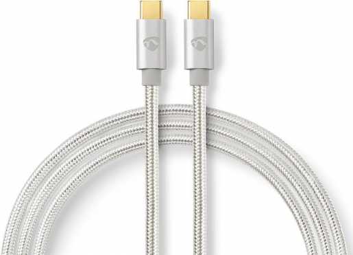 USB-C auf USB-C Kabel 100W 480 Mbps 1m geflochten Nylon Silber 