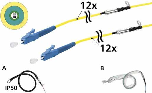 OpDAT VIK Universalkabel 12xOS2 LC-LC 100 m einseitige Einziehhilfe IP50 