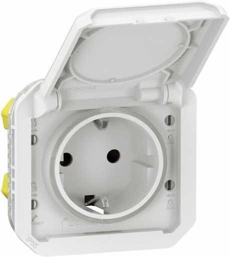 Plexo New Schuko-Steckdose Steckklemmen IP44 Ultraweiß 