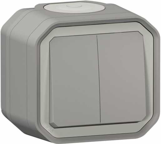 Plexo New Feuchtraum-AP wahlweise Doppelwechselschalter 10 AX/ Taster 10 A  Grau 