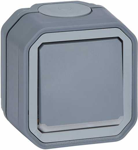 Plexo New Feuchtraum-AP 2-poliger Schalter Kontroll 10 AX Steckklem. (SL) Grau 