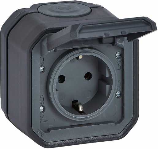 Plexo New Feuchtraum-Aufputz Schuko-Steckdose Steckklemmen Anthrazit 