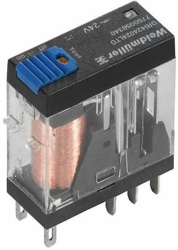 Miniatur-Industrierelais 24 V DC LED grün Freilaufdiode 2 Wechsler mit Prüftaste 