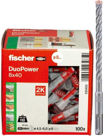 SDS-plus Hammerbohrer Force-X  L=160/100 Ø 8 mm mit DUOPOWER Dübel 8x40 