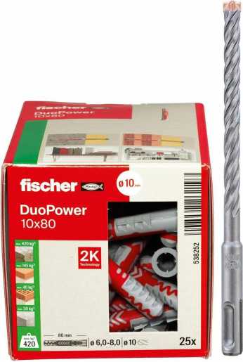 SDS-plus Hammerbohrer Force-X  L=160/100 Ø 10 mm mit DUOPOWER Dübel 10x80 