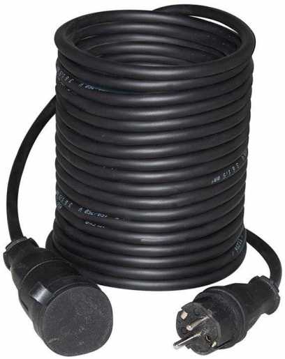 Schuko Verlängerung 25m Gummischlauchleitung 3x1,5 sw Schuko Stecker u. Kupplung 