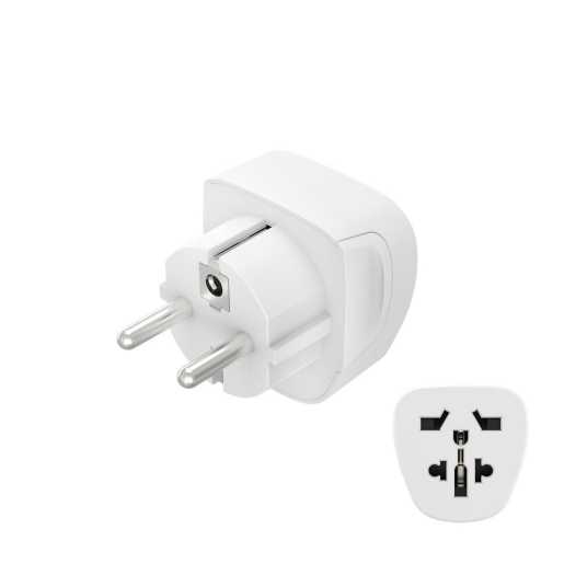 Reiseadapter Typ E und F 3-polig universal Welt nach Europa Weiß 