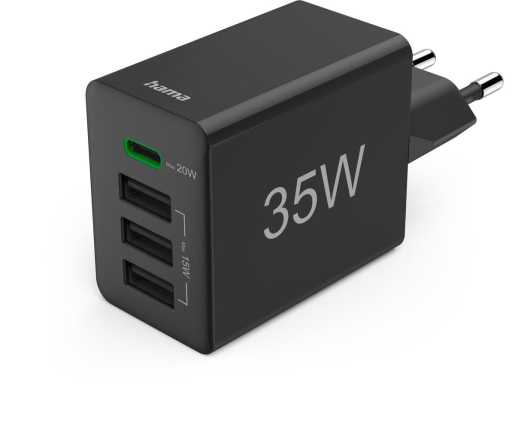 Schnellladegerät 1x USB-C PD 3x USB-A Mini-Ladegerät 35W Schwarz 