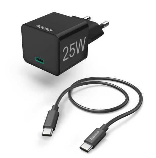 Schnellladegerät mit Ladekabel USB-C Mini-Ladegerät PD 25W 1 m Schwarz 