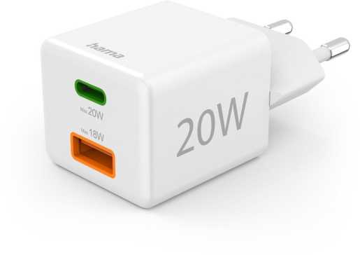 Schnellladegerät 1x USB-C 1x USB-A Mini-Ladegerät PD 20 W Weiß 