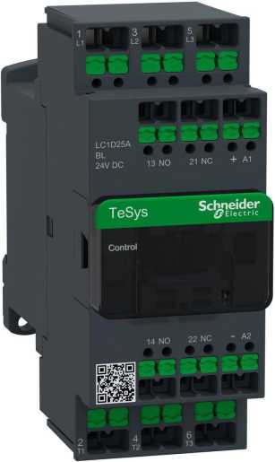 Leistungsschütz LC1D 3p 1S/1Ö 11kW 25A 400V Sp. 24VDC ger.Leistungsaufn. SnapIN 