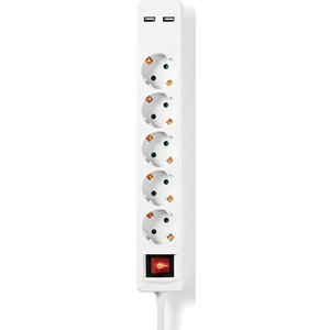 NEDIS Steckdosenleiste 5-fach Schuko 2x USB 1,5 m Ein-/Aus-Schalter 3680 W Weiß 