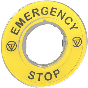 Schild Ø60 für Not-Halt-Taster EMERGENCY STOP/Logo ISO13850 
