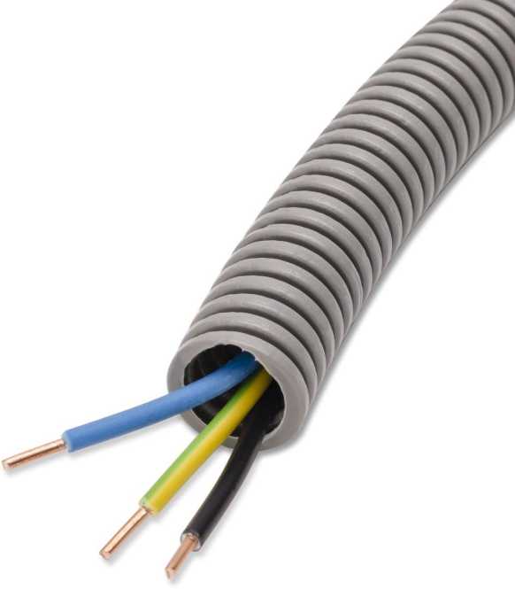 Panzerrohr vorverdrahtet FXPR 20 grau mit Ye 3x2,5 ( sw bl g/g ) 50m 