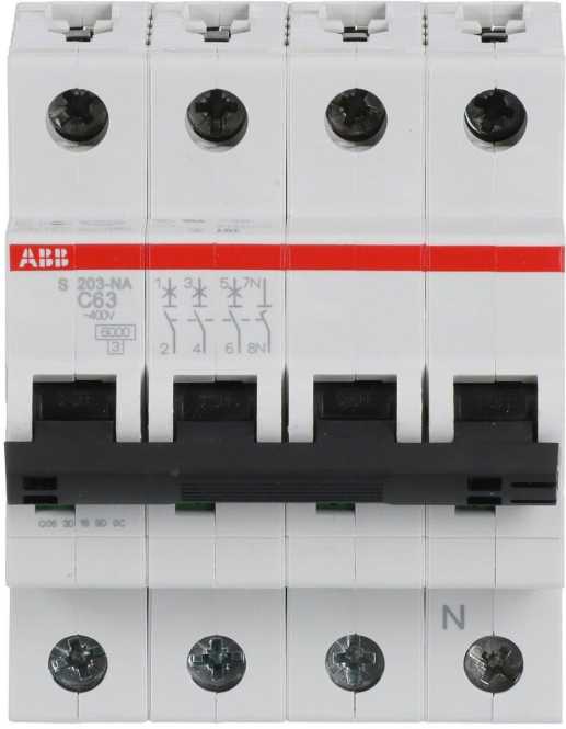 LS-Schutzschalter 4-polig 6kA /10kA C-Char 63A 4TE 