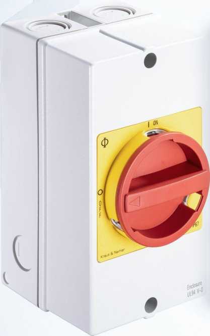 Hauptschalter 3polig+1NO/1NC AP-Geh.IP66/67 Sperrvorr.rot-gelb 