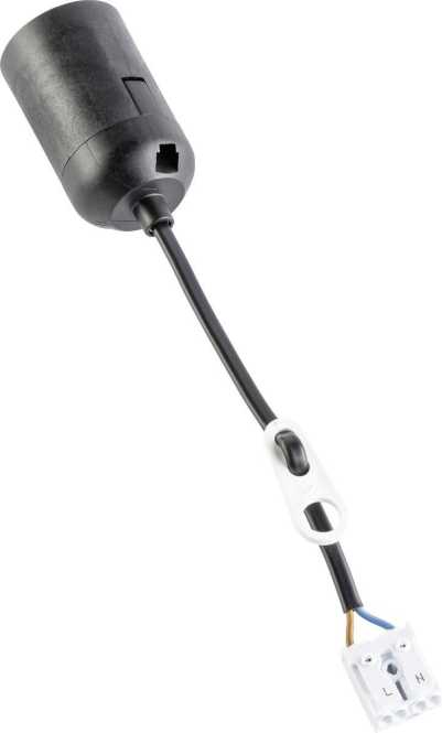 Baustellenfassung E27 schwarz mit 200 mm Anschlusskabel und Stecklusterklemme 