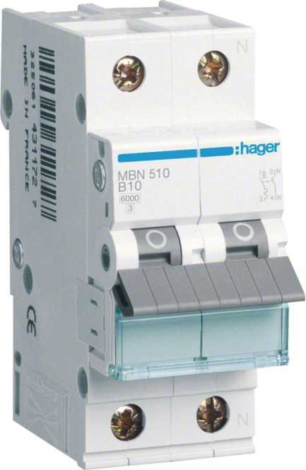 LS-Schutzschalter 2-polig 6kA B-Char 10A 2TE 