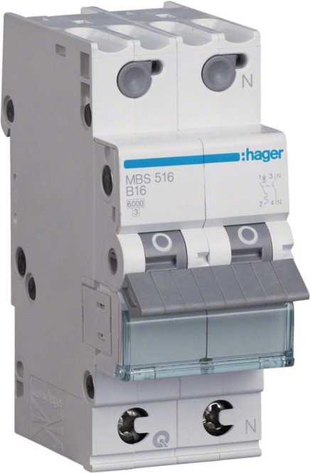 LS-Schutzschalter 2-polig 6kA B-Char 16A 2TE QuickConnect 