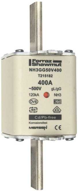 NH-Sicherung gG Gr.3 500VAC/250VDC 125A mit spannungsführenden Grifflaschen 