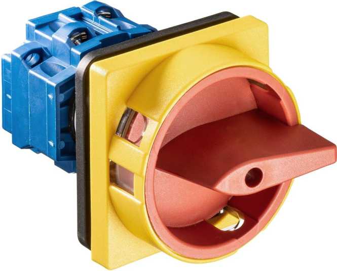 Hauptschalter 2polig 4-Loch-Befestigung Sperrvorrichtung rot-gelb 