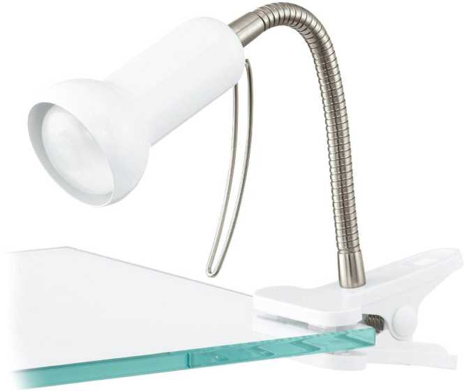 Klemmleuchte mit Kabelschalter weiß/silber 1x40W E14 FABIO 