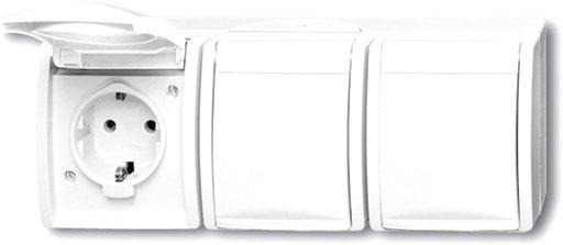 Aufputz Steckdose waagerecht 3-fach mit Klappdeckel 